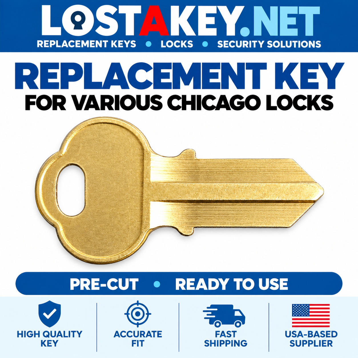 2499 H2499 KEY FOR CHICAGO LOCK DOUBLE SIDED DOUBLE BIT